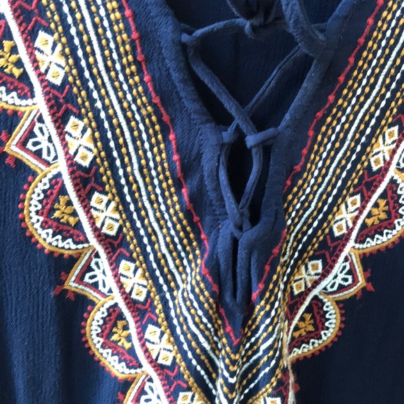 Blue Boho Tunic Dress with Embroidery - Picture 4 of 8